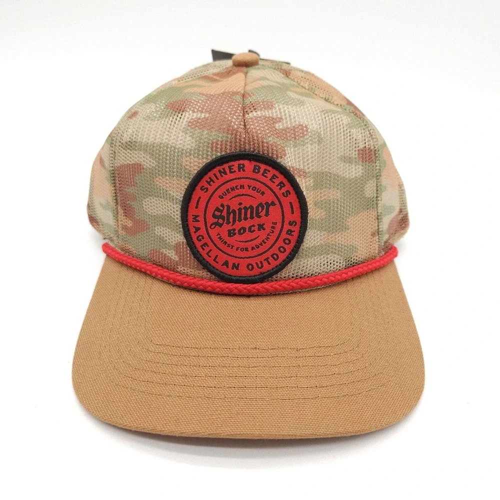 Shiner Bock Snapback Mesh Rope Trucker Hat‎ Tan Camo Hunting Magellan Patch Cap